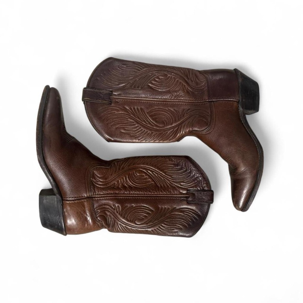 SOLD - Vintage Brown Leather Cowboy Boots – Made in USA – Embossed Western